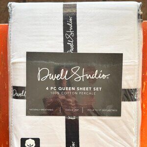 Dwell Studio White Queen Size Cotton Percale Sheet Set crisp percale cotton